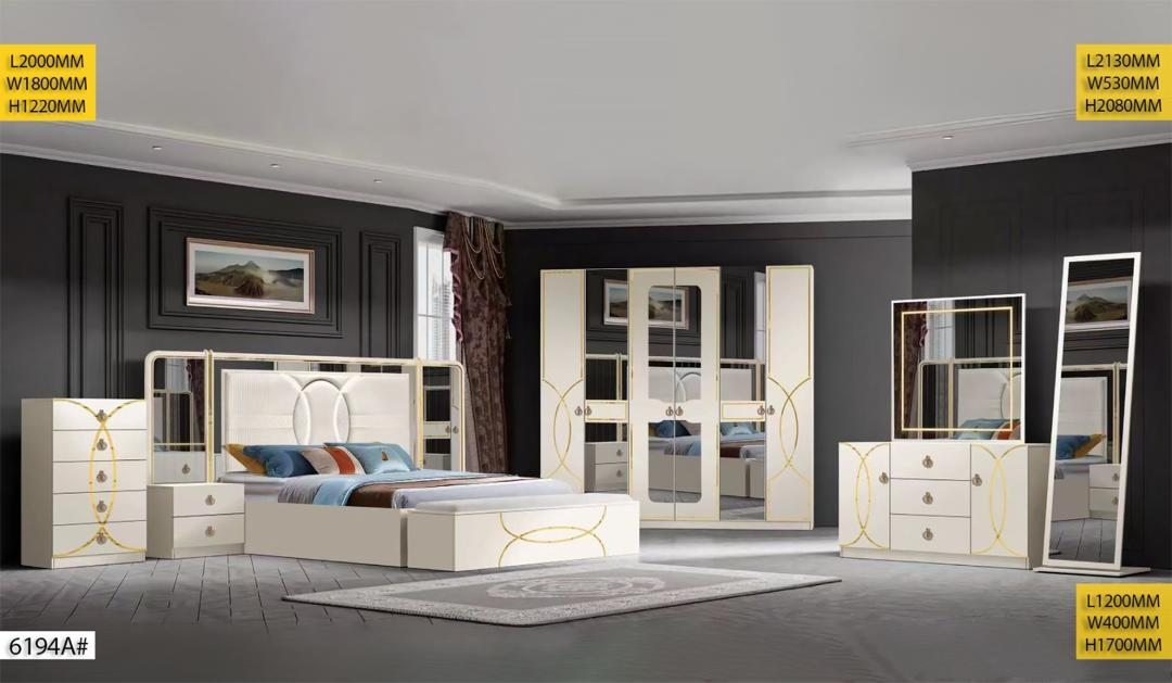 Camera da letto 6194A 7 pezzi, armadio 6 ante, beige