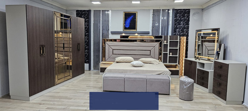 Camera da letto Anka 6 pezzi, armadio 6 ante, marrone/grigio