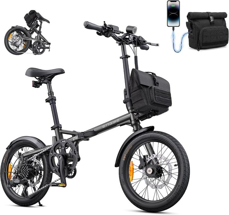ENGWE Zip – E-bike pieghevole leggera con borsa (nero)